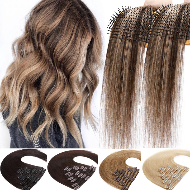 Invisible 8Pcs 18Clips Clip In 100% Remy Human Hair Extensions Full Head Ombre