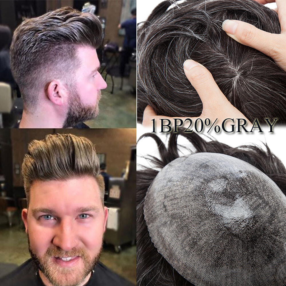 Thin Skin Human Hair Men’s Toupee Full Poly Skin Hairpiece Replacement 0.03MM 9A