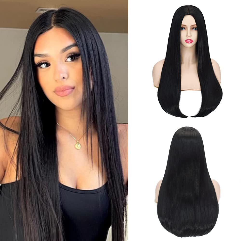27″ Long Black Straight Wigs Women Hair Wigs Natural for Halloween Cosply Wig US