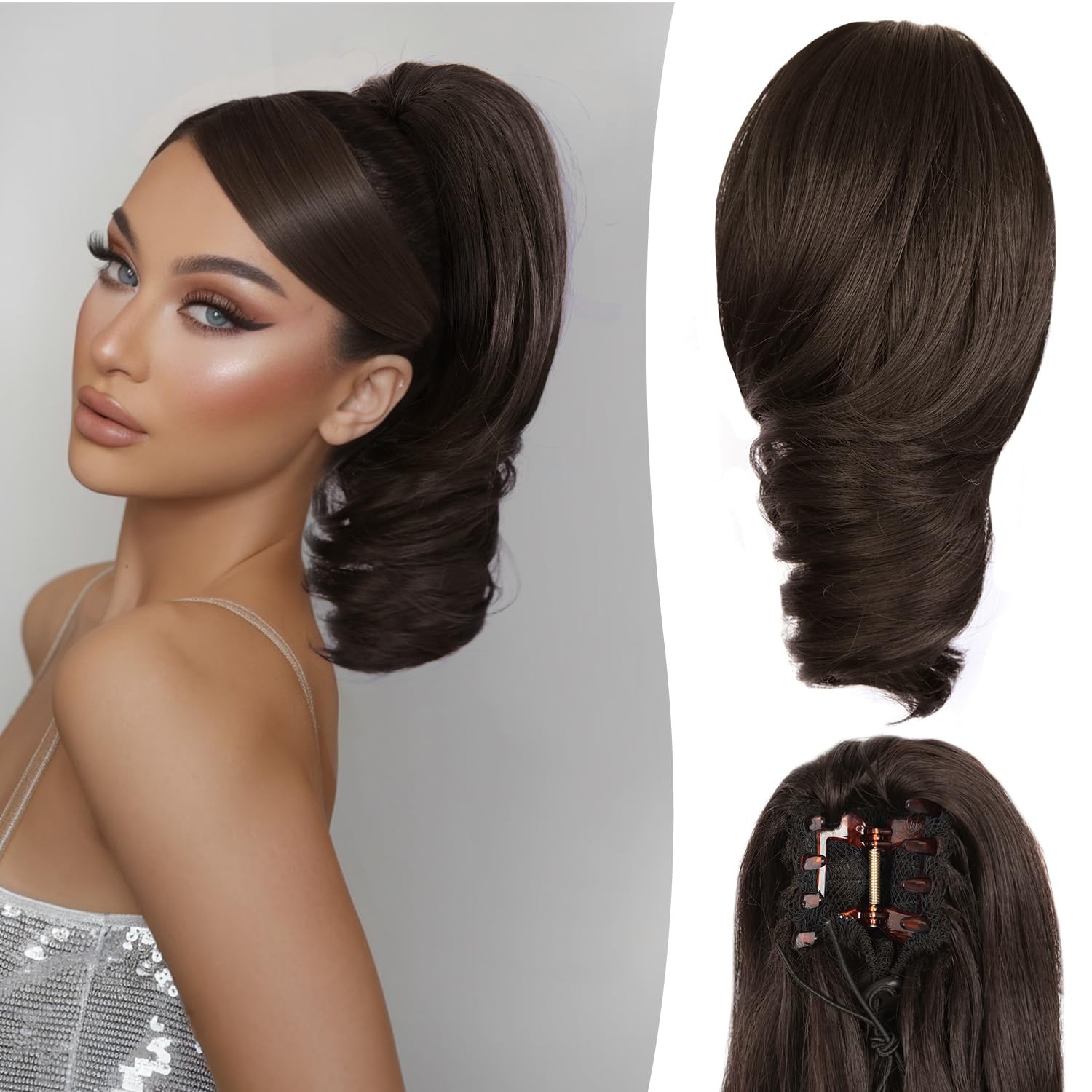 Claw Clip Ponytail Extension – 12 Inch Short 12 Inch, Dark Chocolate Brown