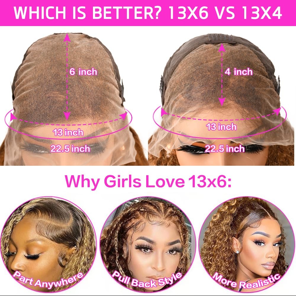 30inch Highlight Ombre Lace Front Wig Human Hair 13×6 HD Honey Blonde 4/27 De…