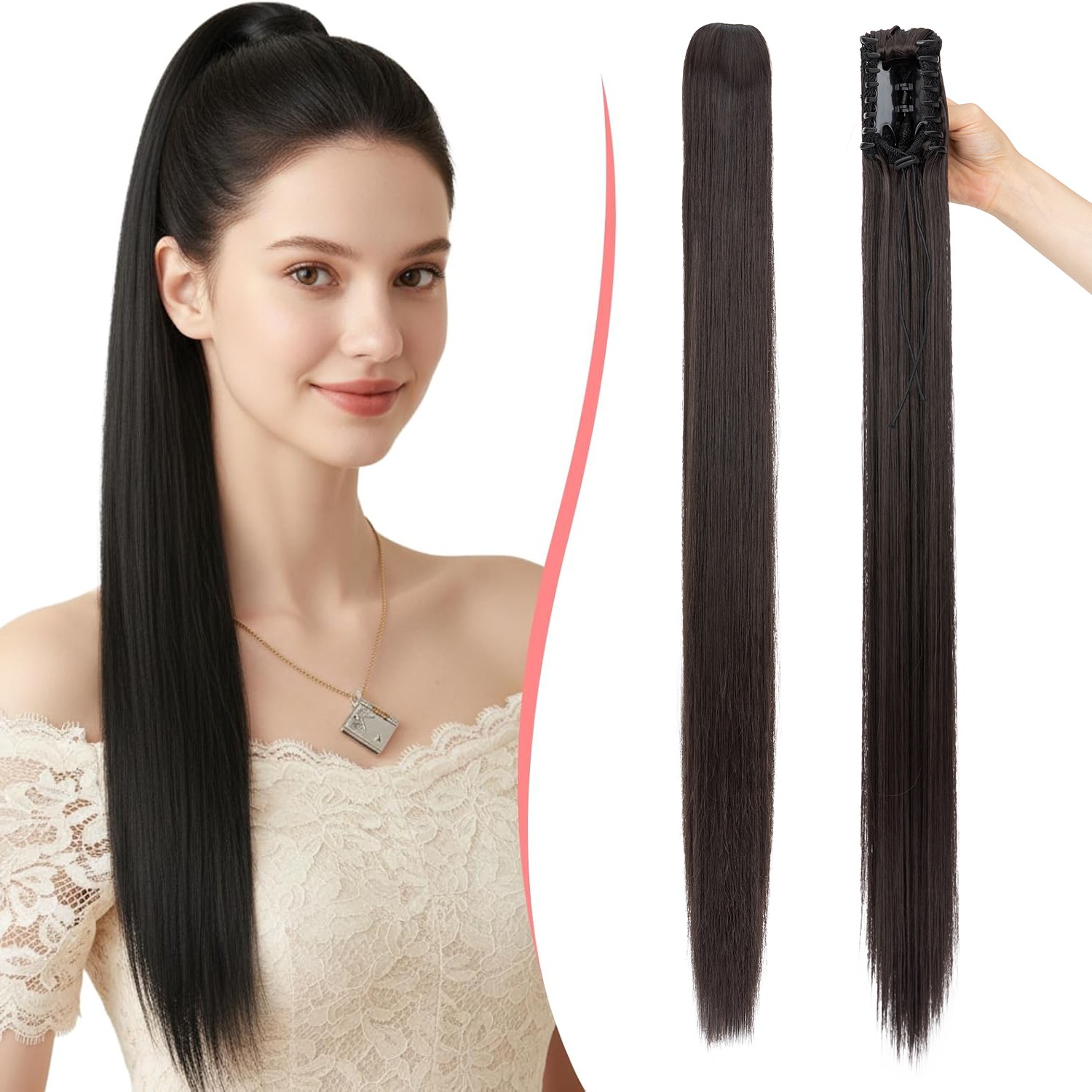 26″30″ Real Ponytail Claw Clip Hair Extension Pony Tail Thick Hairpiece As Human