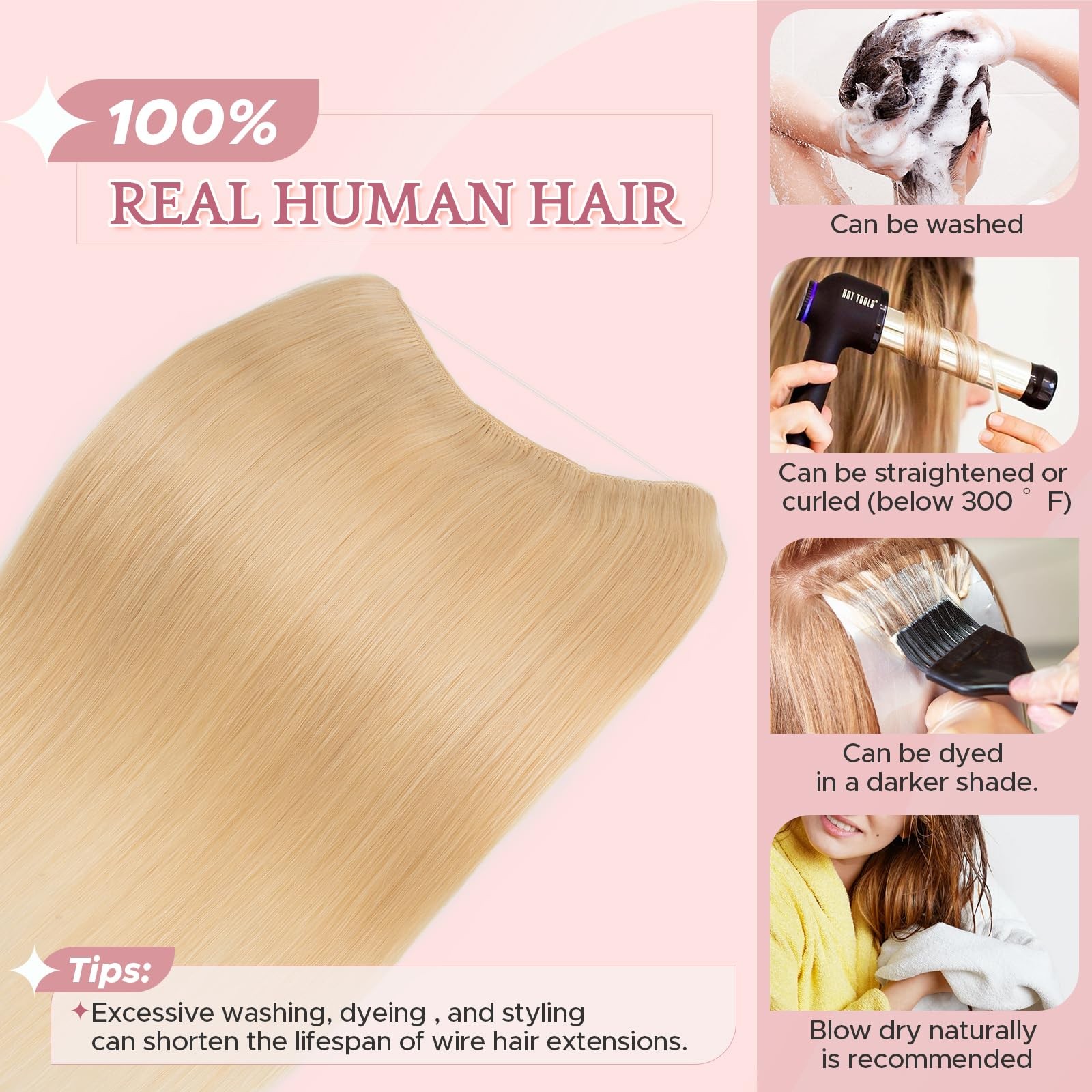 Sego Halo Hair Extensions Adjustable Invisible Wire Extensions Real Human Hair