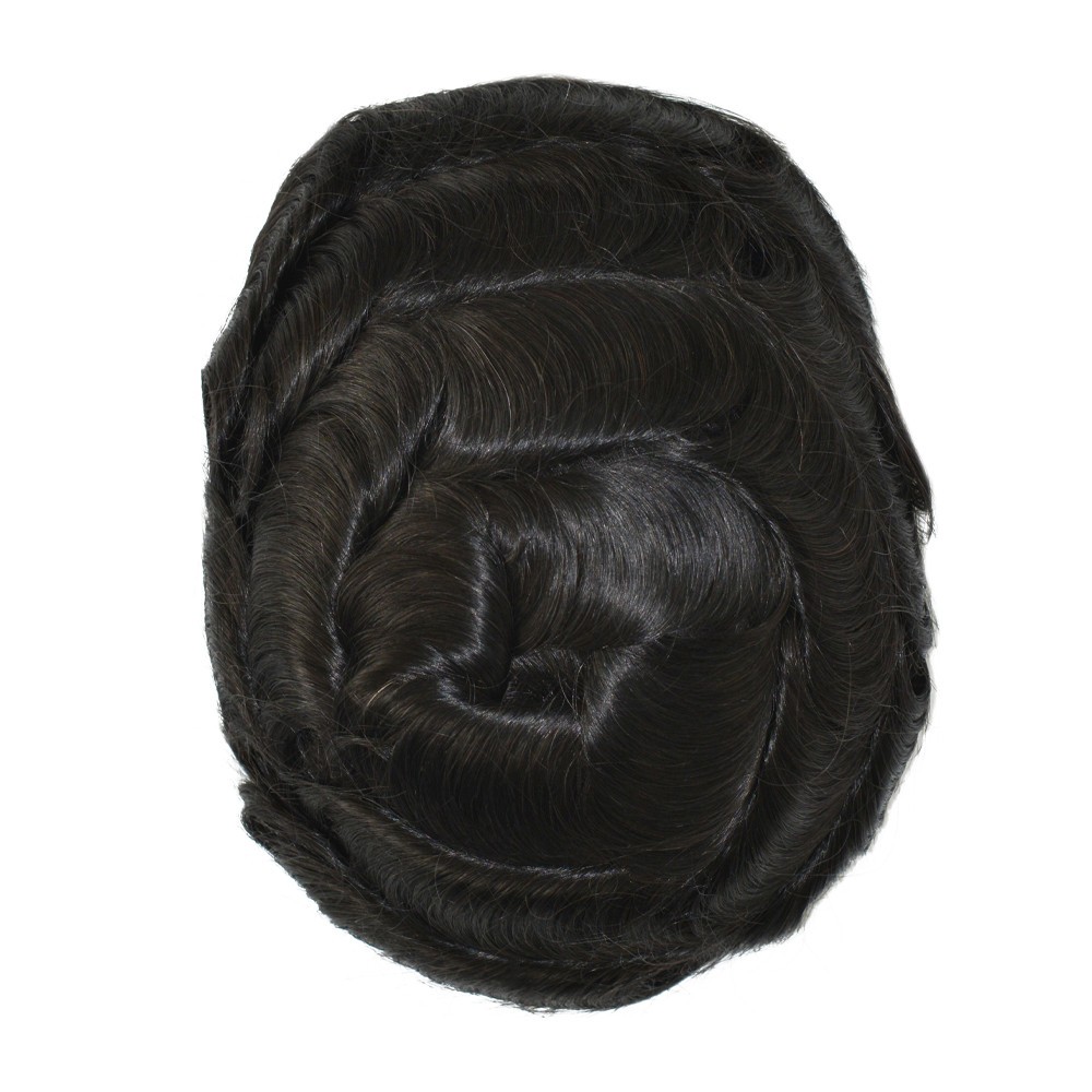 Toupee for Men Human Hair System Fine Mono Natural Black Hair Pieces 7×9 #1C