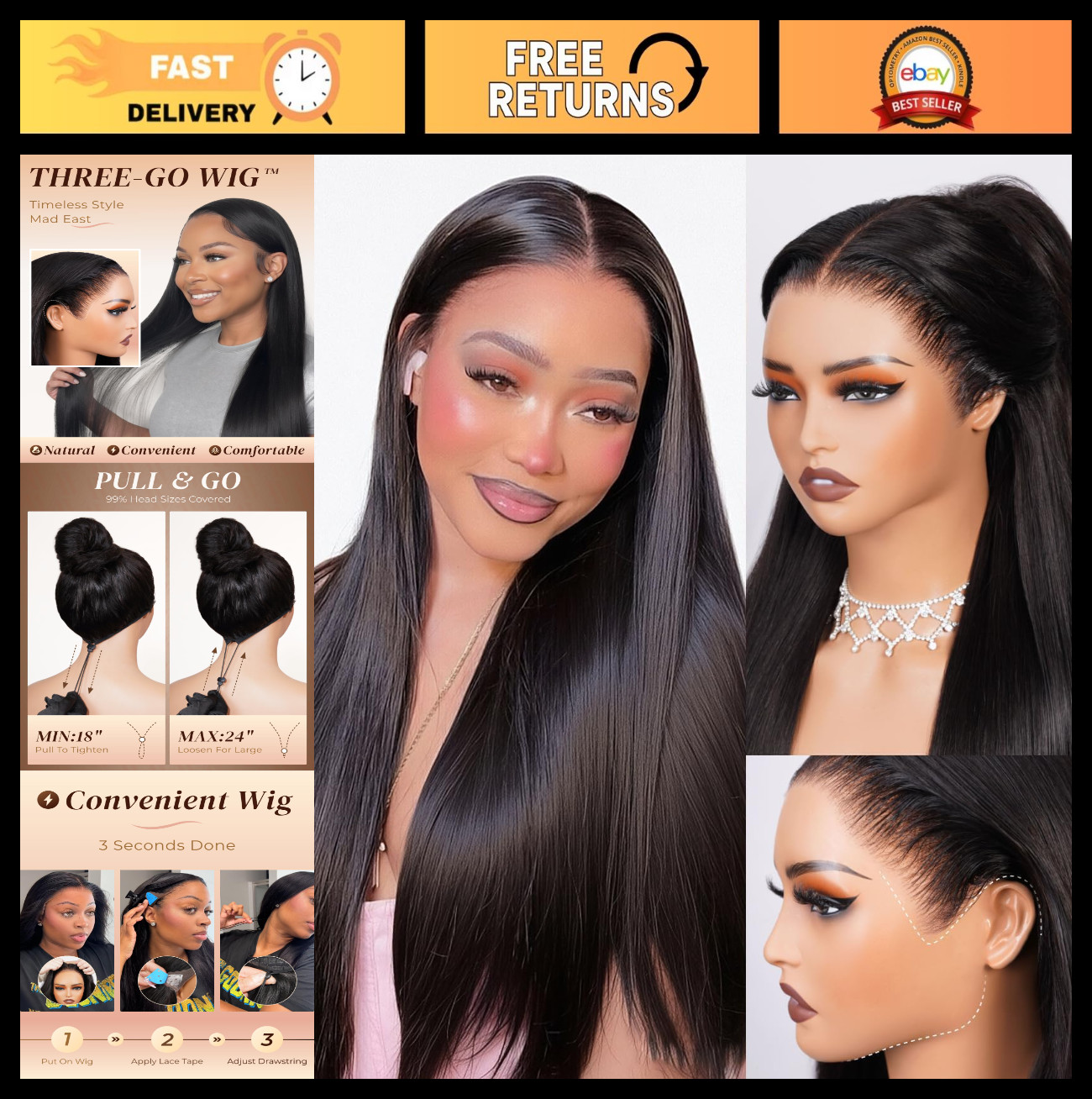 13×6 HD Lace Glueless Human Hair Wig 210% Density Pre-Plucked 20 Inch Straight