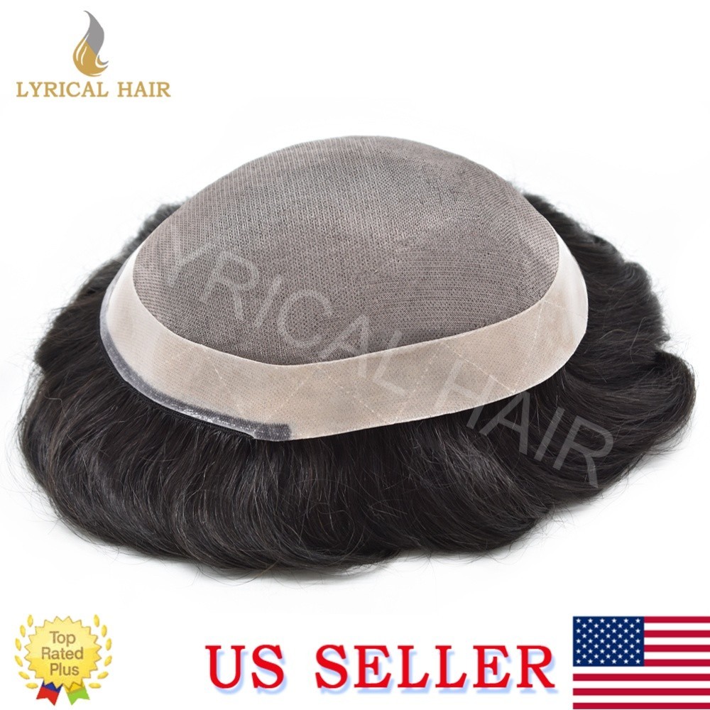 Fine Mono Mens Toupee Real Human Hair Durable Natural Hairline Secure Fit System