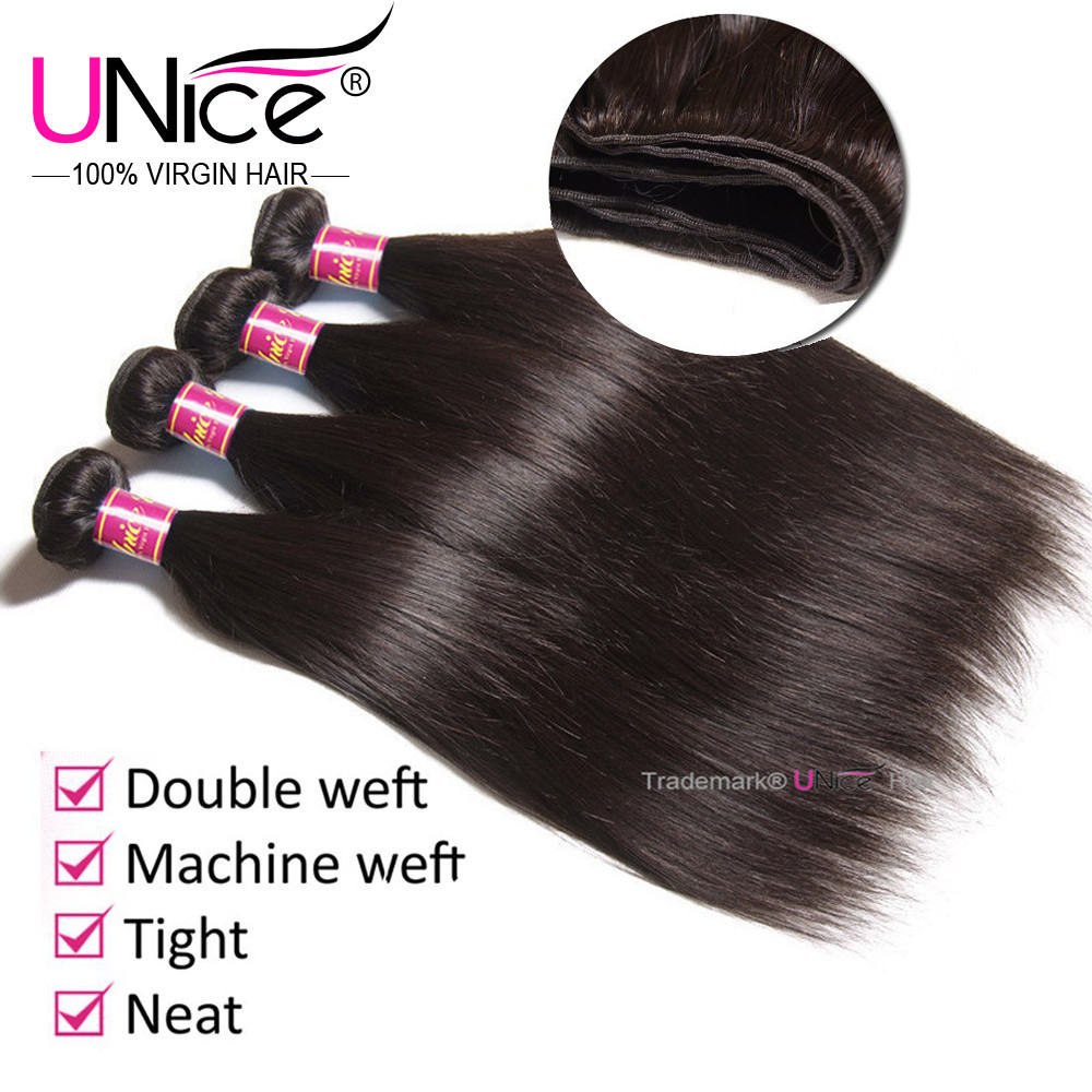 UNice Hair Indian Straight Human Hair Extensions 3 Bundles Virgin Hair Weaves US