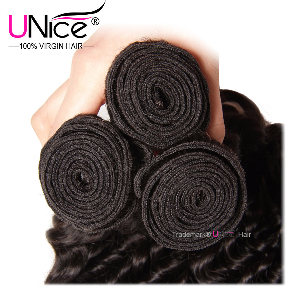 UNice Brazilian Deep Curly Wave 3 Bundles Human Hair Weave Virgin Hair Extension