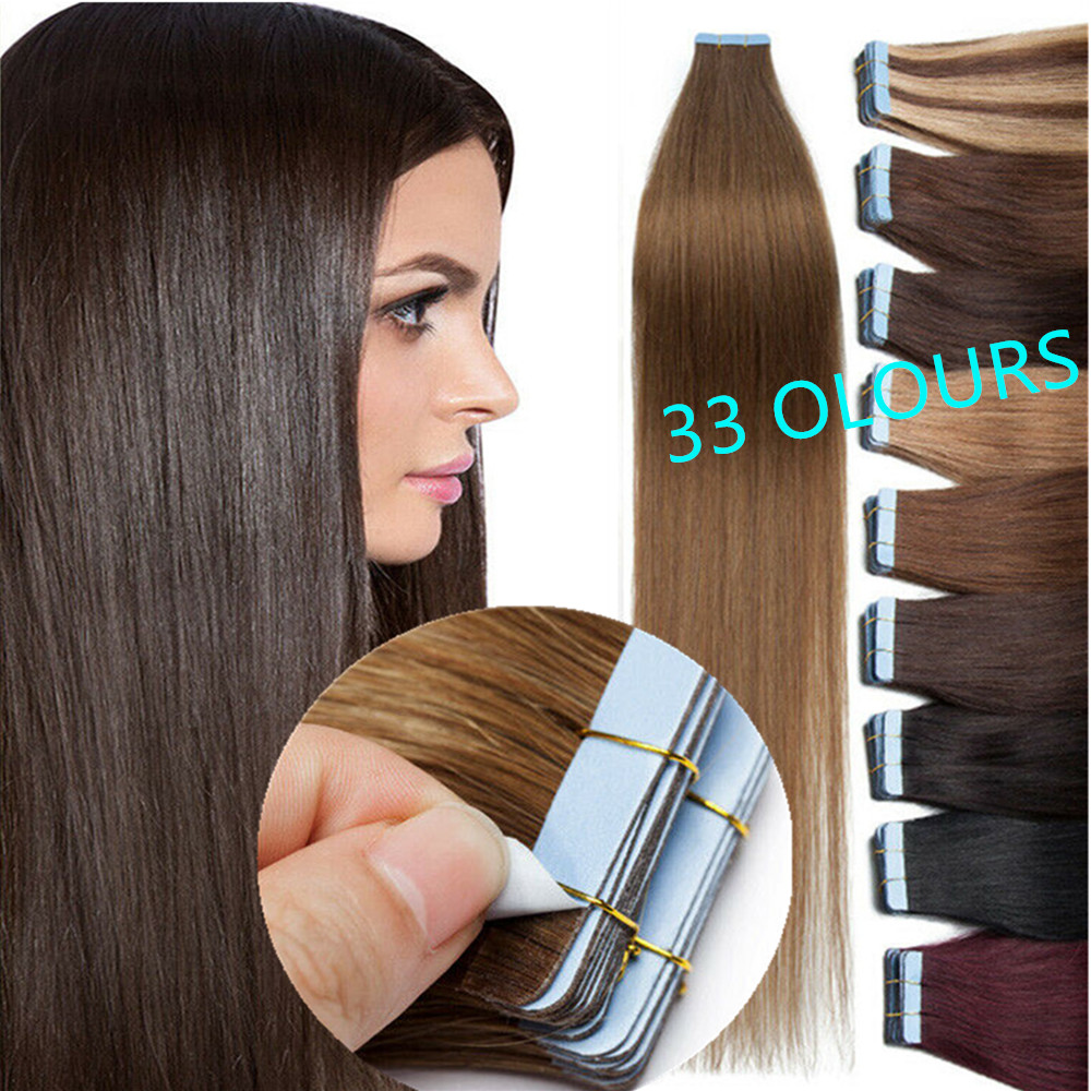 Double Side Tape in Real Human Hair Extensions Invisible pu Skin Weft Thick Hair