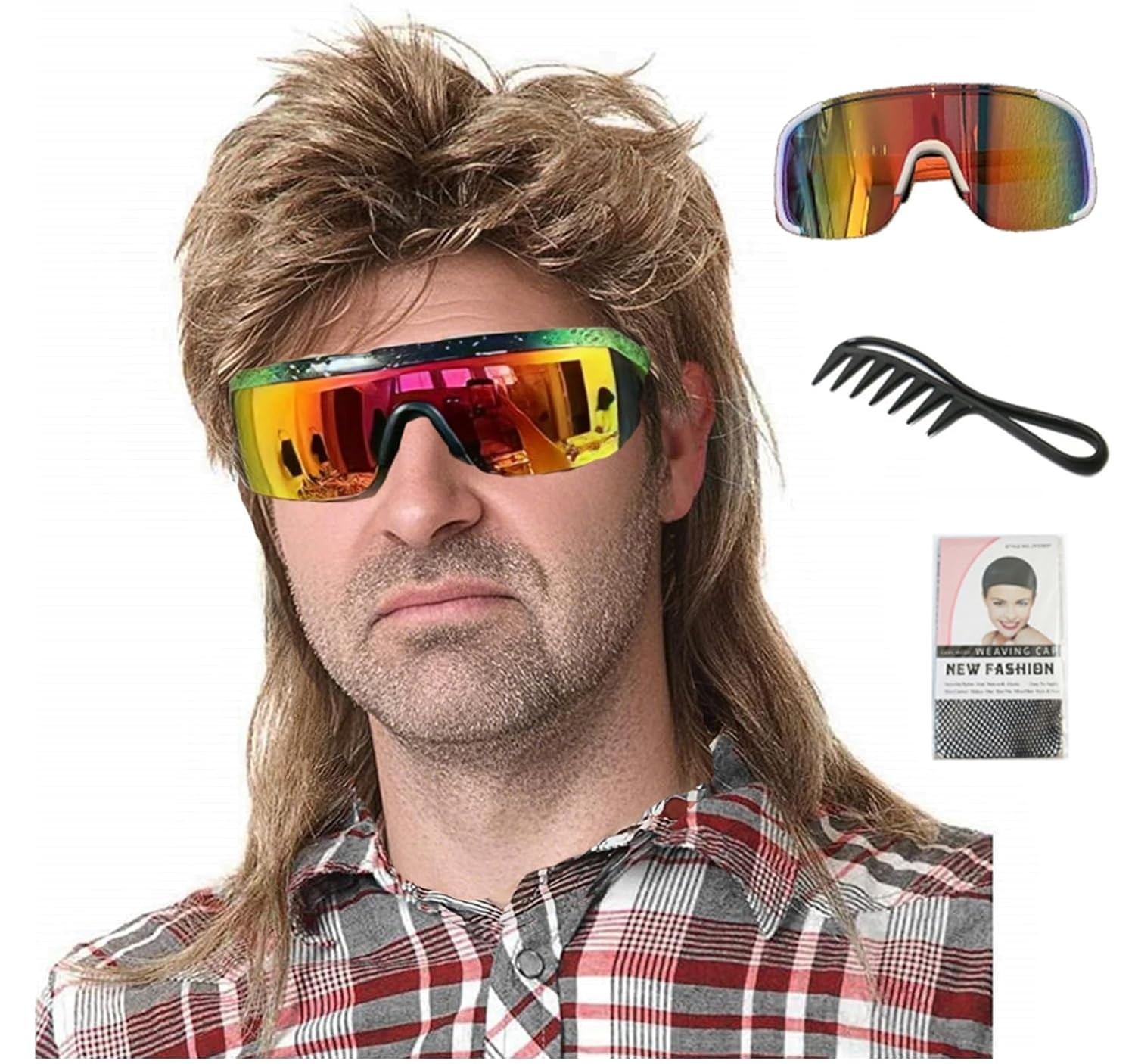 Ready-to-Wear Light Brown Mullet Wig for Men & Women – 80s Costume Essential