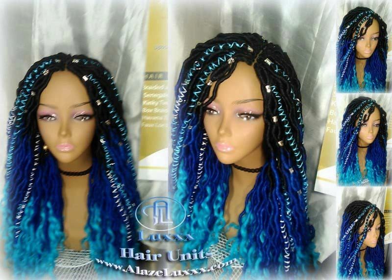 Long Mermaid distressed bohemian Ombre Blue Faux Locs Wig Gay Drag Festival