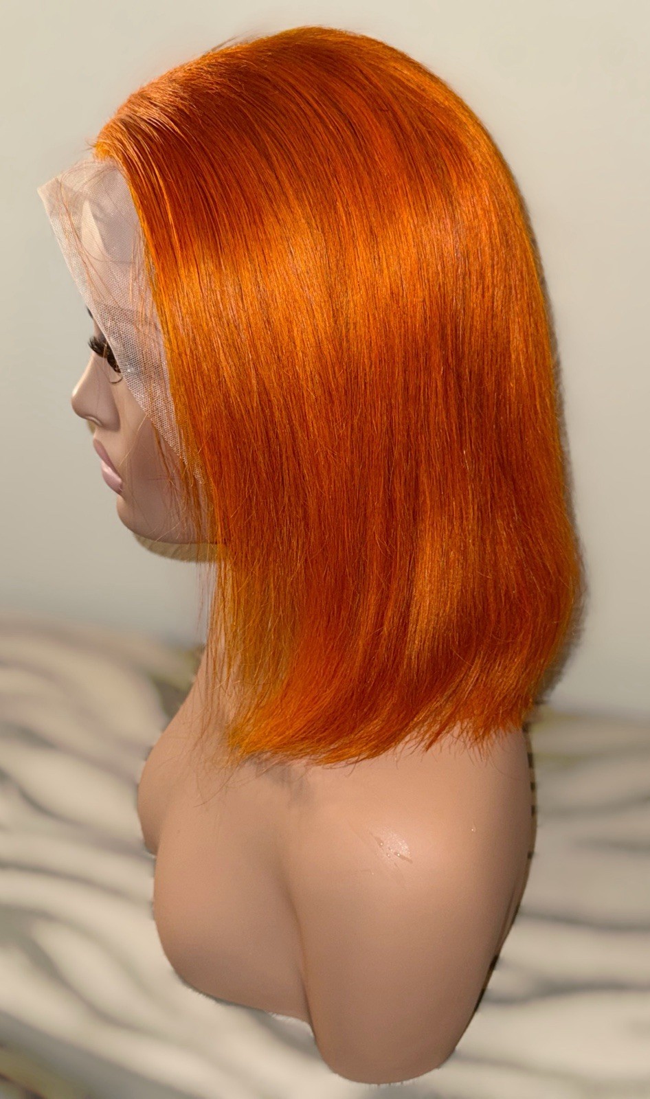 100% Human Hair,Bright Orange,12Inch Bob,Straight Style,Cosplay Or Just A Change