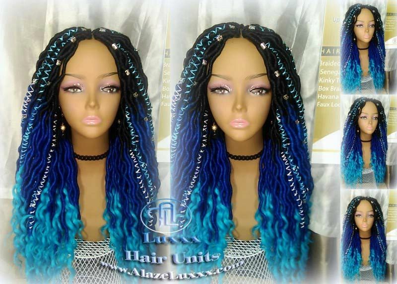 Long Mermaid distressed bohemian Ombre Blue Faux Locs Wig Gay Drag Festival