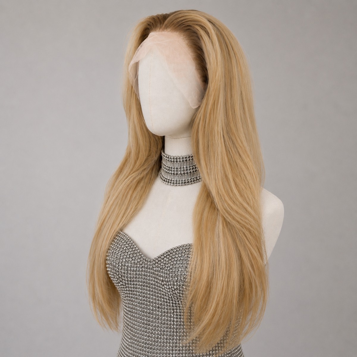 Soft Ombre Blonde Heat Resistant Hair Frontal Lace Wig Long Straight Women