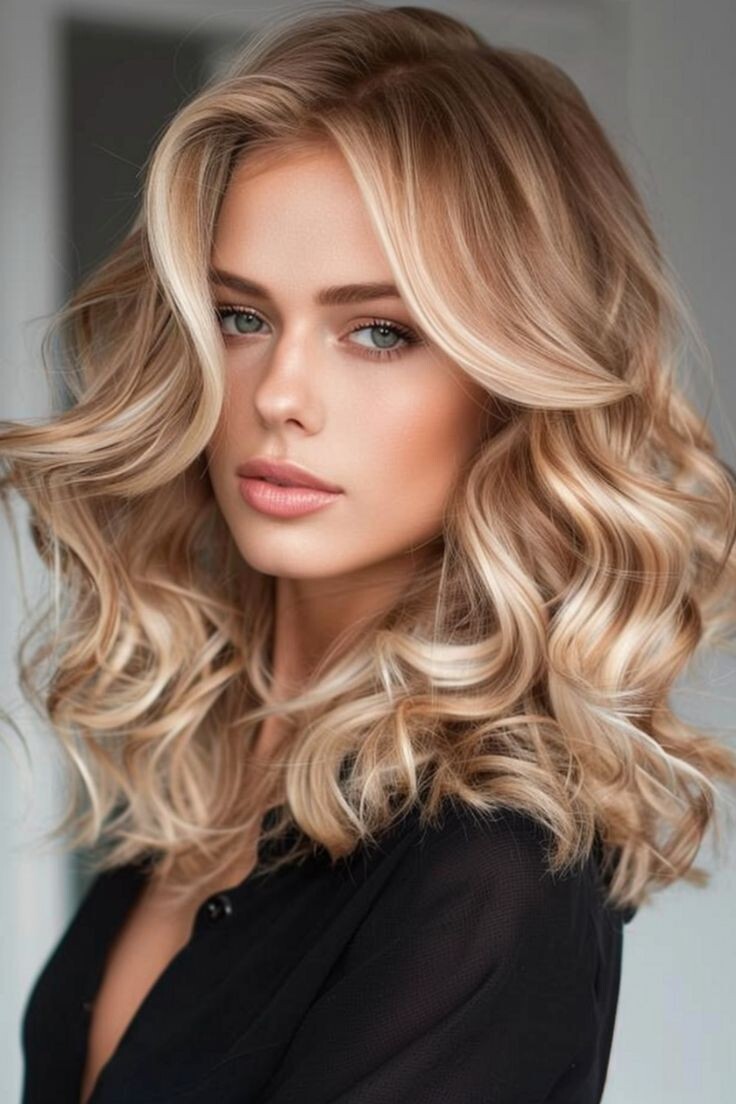 Balayage Golden Brown Blonde Highlight Wavy Wigs Lace Front 100% Human Hair Wigs