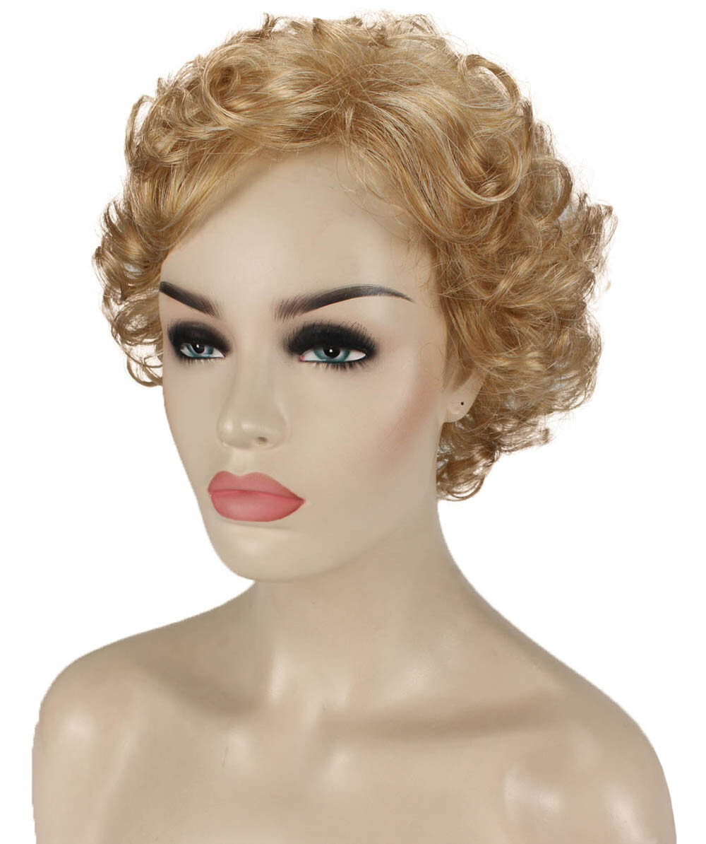Monroe – Curly Kanekalon Synthetic Fiber Full Wig, 4 – 4.5 in, Strawberry Blonde
