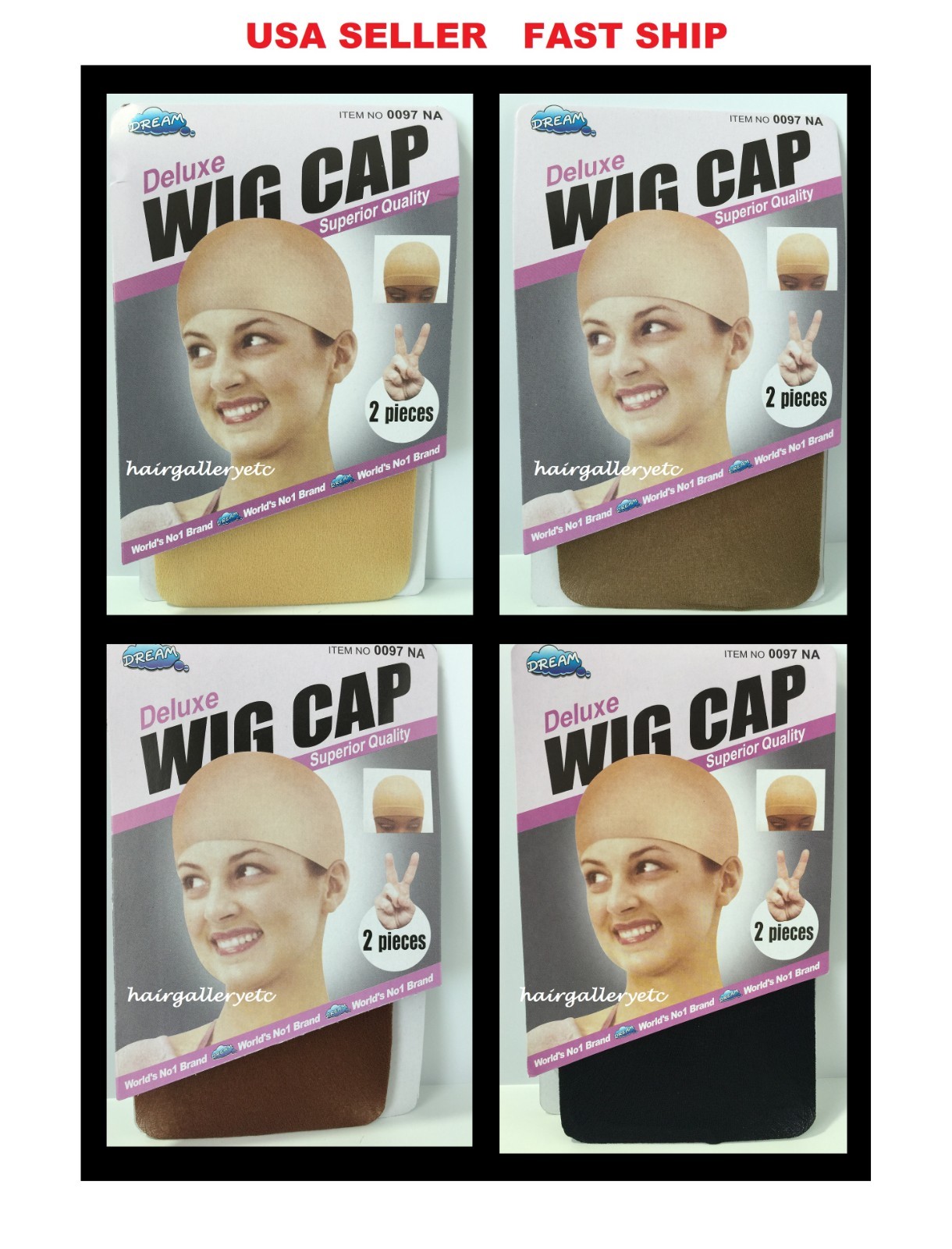 3 packs (6 pcs) Dream Deluxe Wig Cap Stocking Wig Liner Brown Black Beige