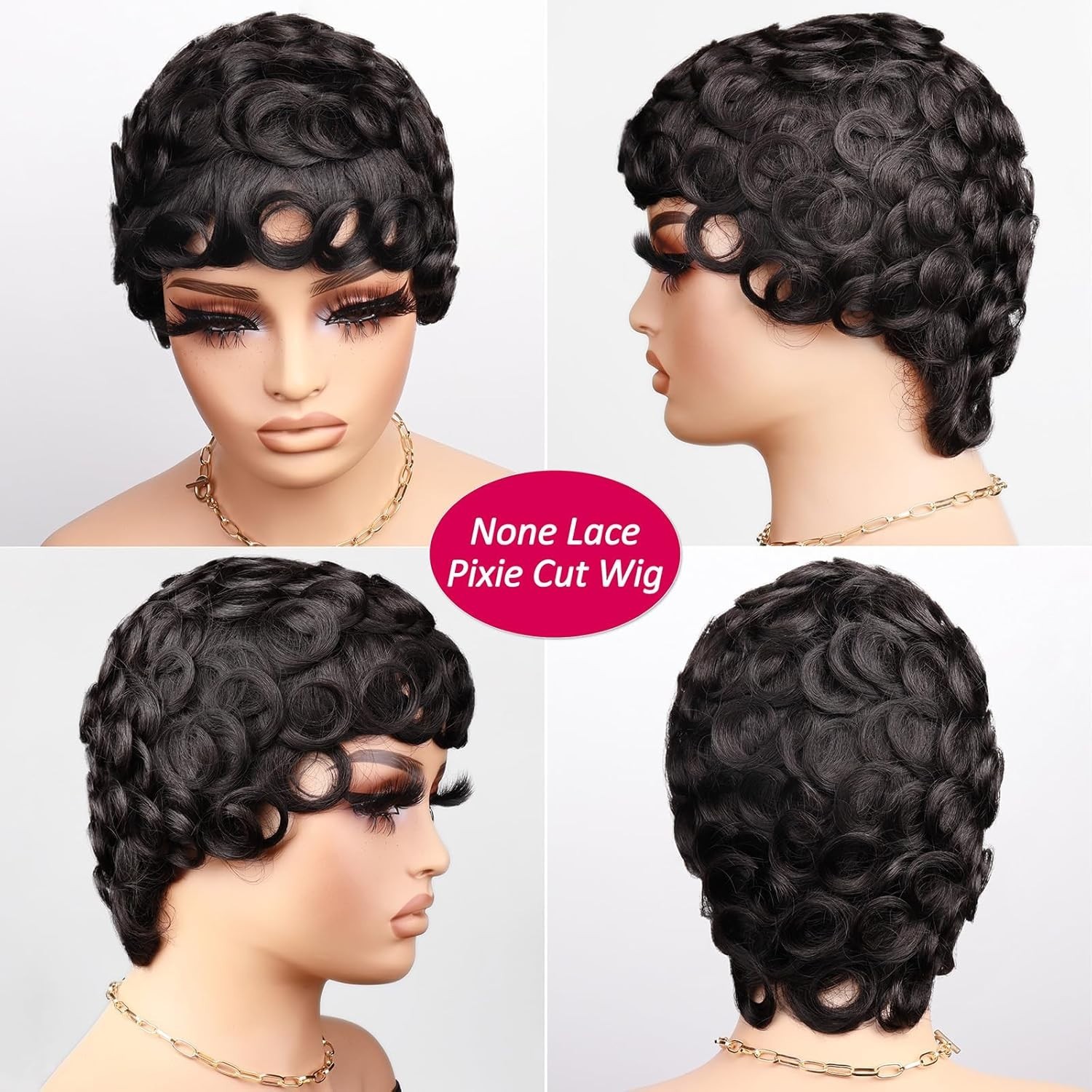 Black Women Short Curly Pixie Wigs Human Hair Stylish and Easy to Wear