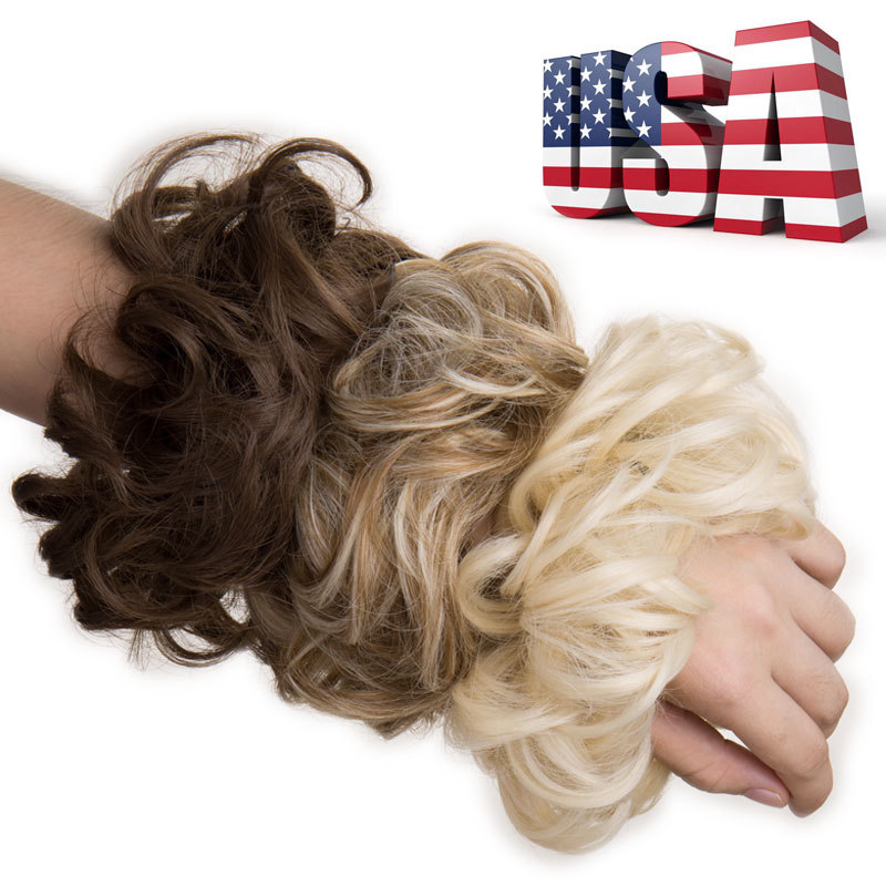 Real Natural Curly Messy Bun Scrunchie Chignon Updo Hair Extensions as Human HYT