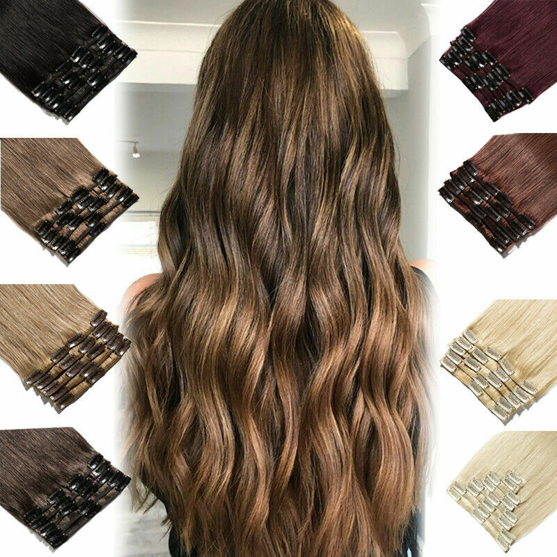 Any Color Clip In 100% Real Remy Human Hair Extensions Weft Full Head Natural