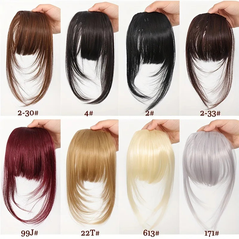 Synthetic Hair Clip-In Bangs Wispy Fringe with Sideburns Dark Brown Natural Look