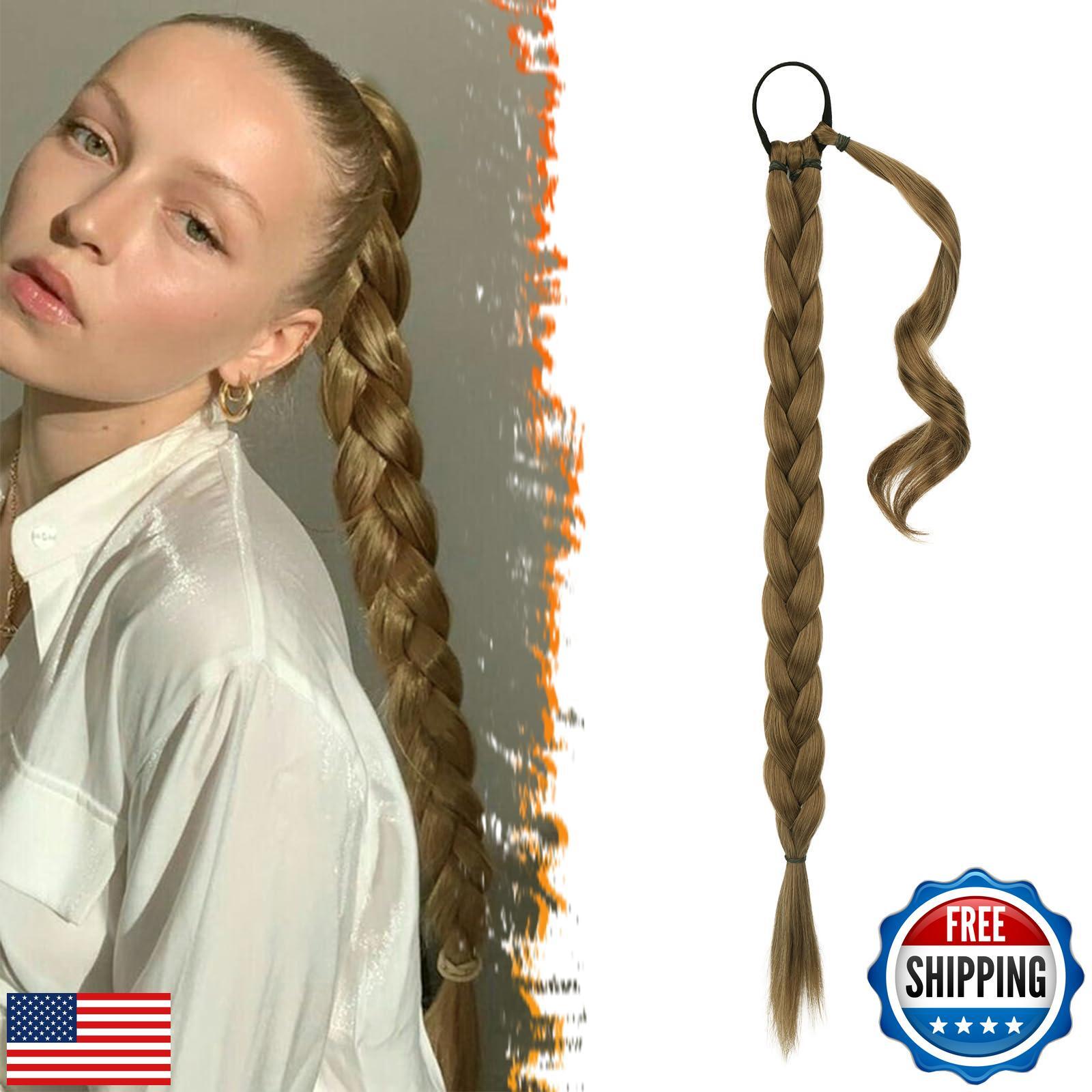 BARSDAR 26 Inch Long Braided Ponytail Extension with Hair Tie – Straight Slee