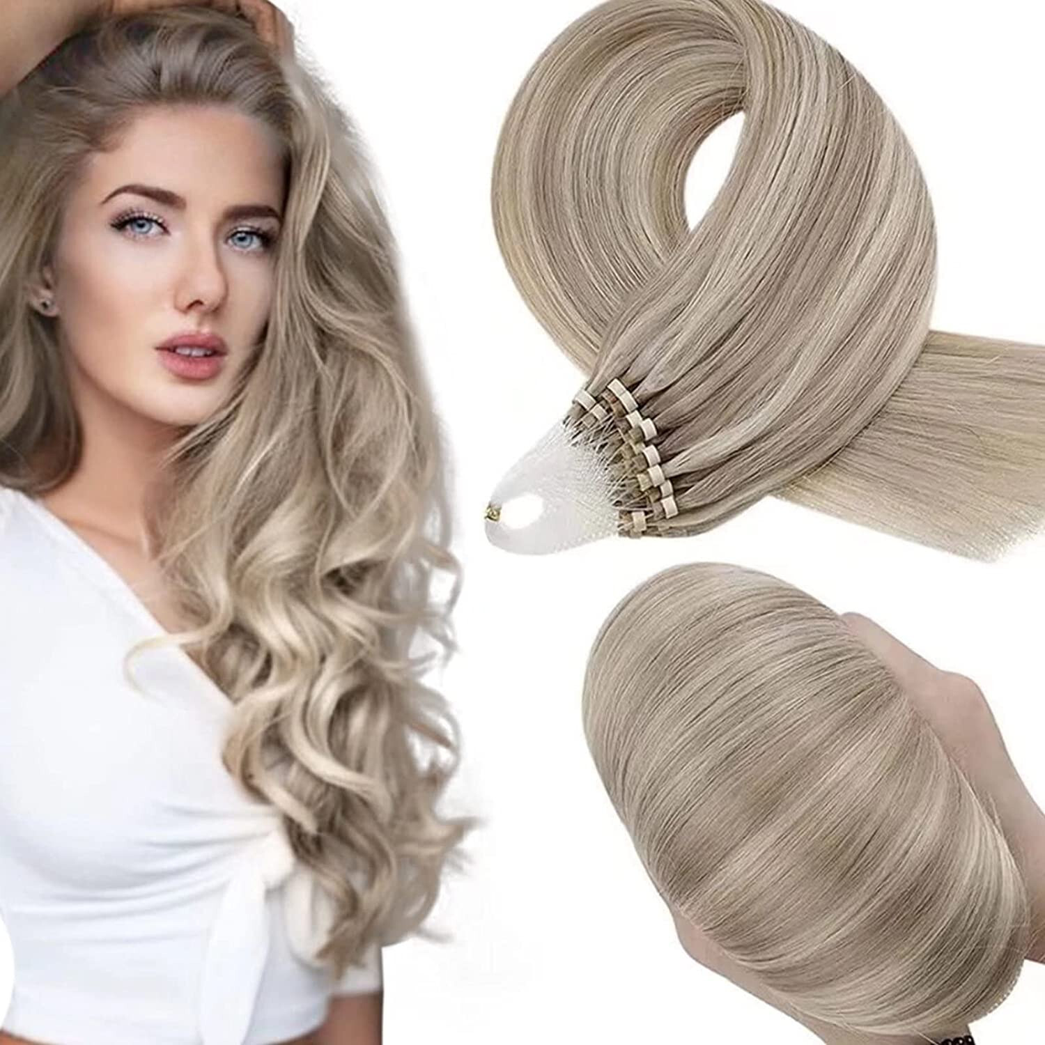 Micro Link Hair Extensions Loop Micro Ring Beads Tip Real Remy Human Hair16-26in