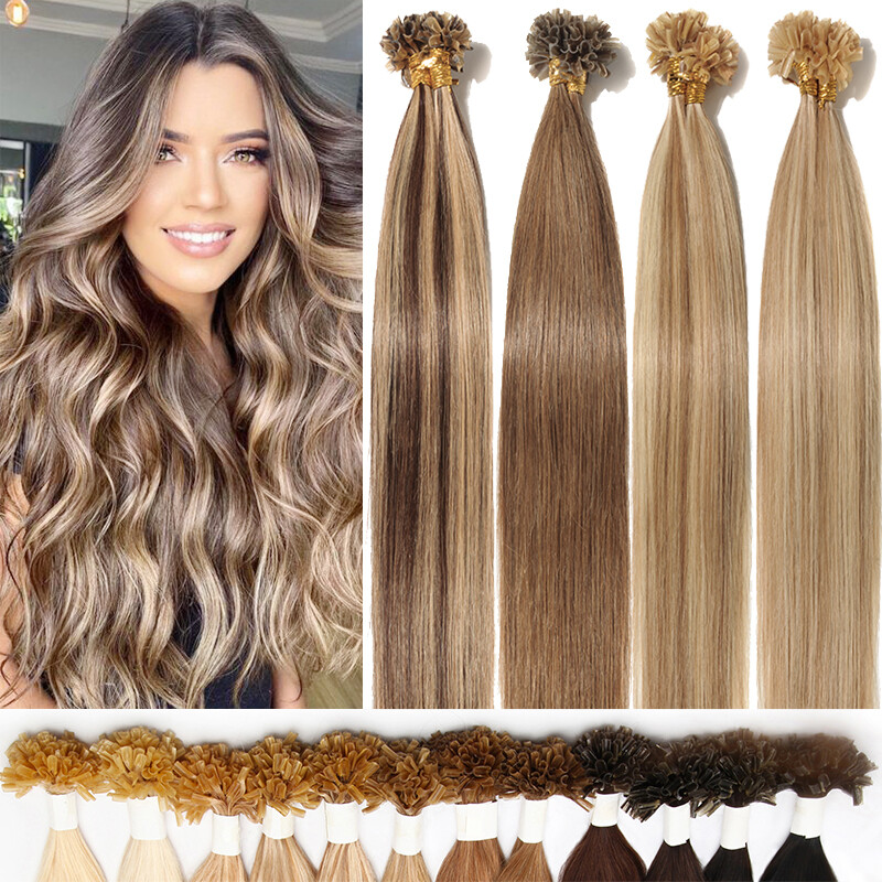 50S-100S Pre Bonded Keratin Nail U Tip 100% Remy Human Hair Extensions Balayage