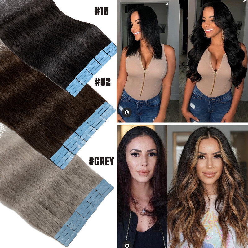 Tape in Hair Extensions Remy Human Hair Balayage 25G-200G Full Head Straight 22″