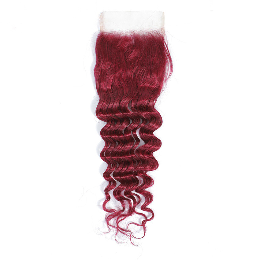 4X4 Lace Closure Brazilian 100% Human Hair Deep Wave 27# 30# Color 12-24inch