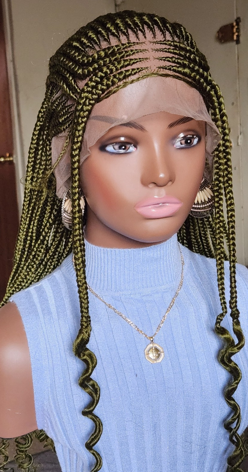 Handmade box Full Lace Cornrow wig Dark green