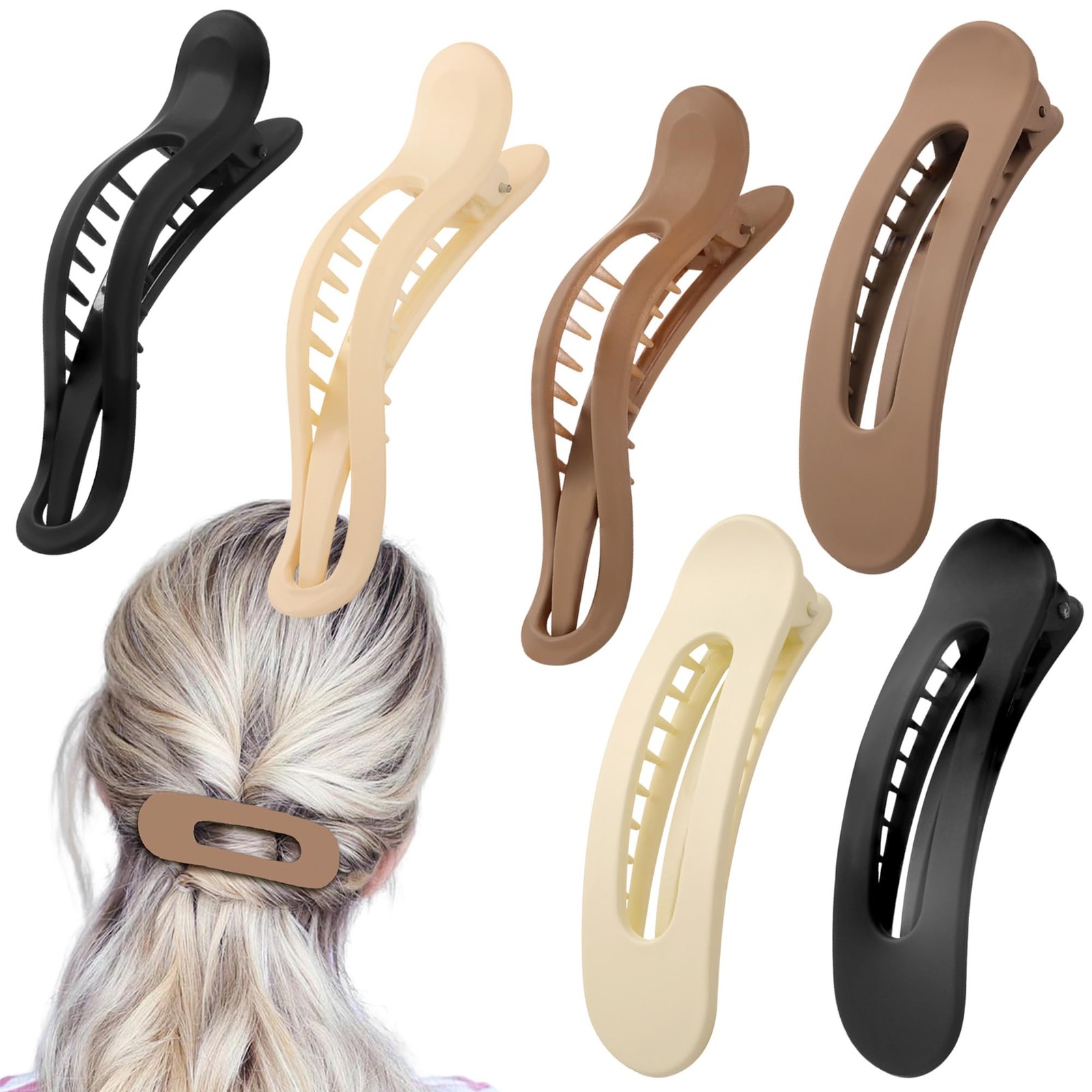 ZANWELL Flat Hair Clips For Women 1 Count (Pack of 6), beige, khaki and black