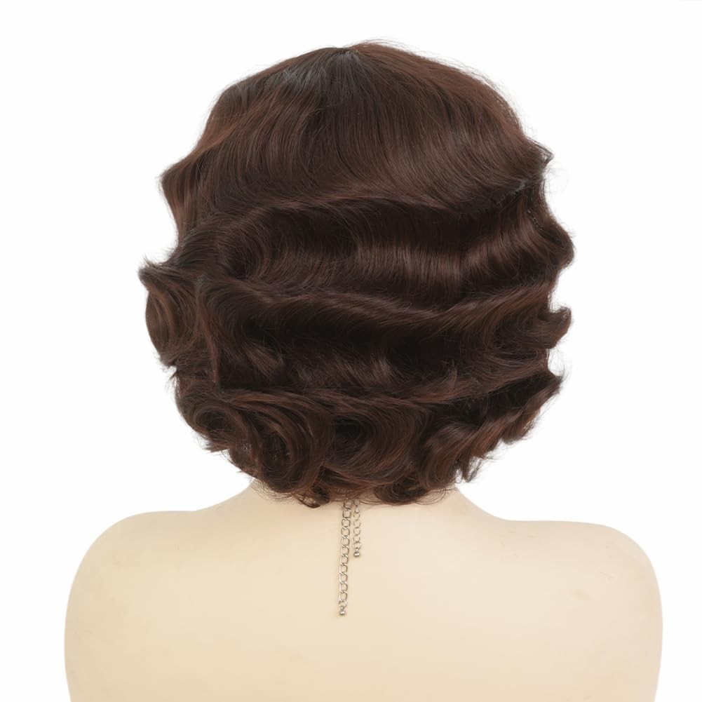 Brown 1920s Wigs for Women Finger Wave Wig Vintage Wigs Lady Synthetic Fiber Wig