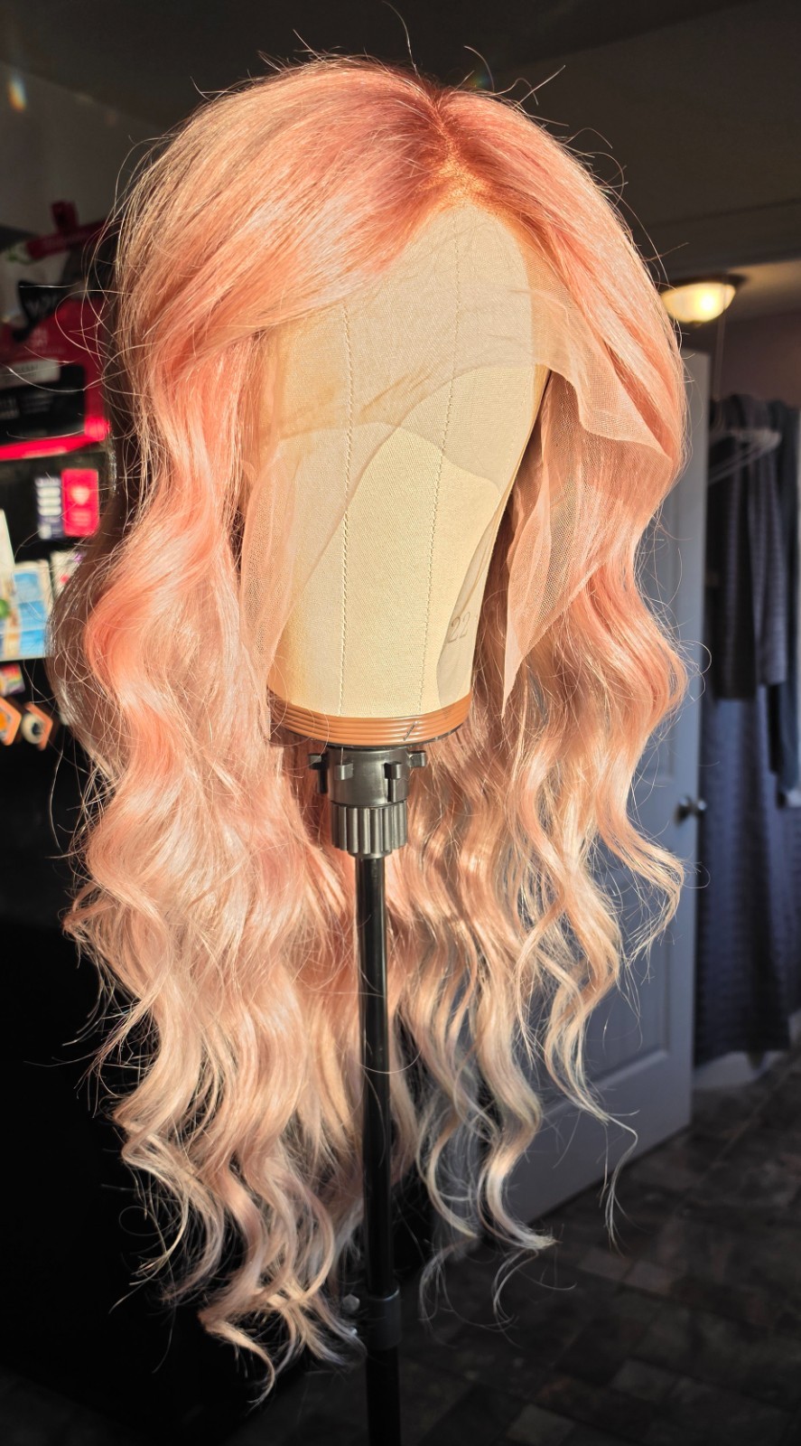 30″ Custom-colored 100% Human Hair Lace Front Wig – Pink Champagne