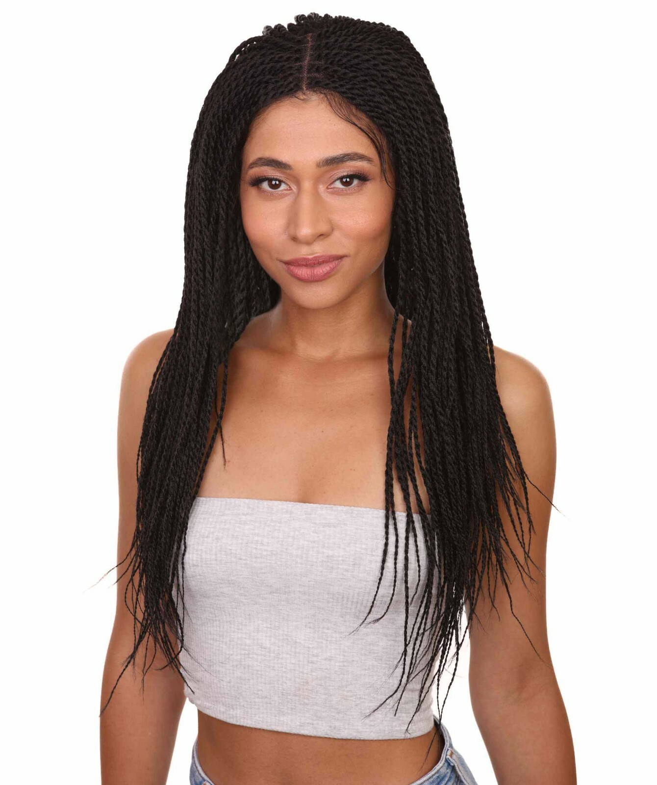 LUXLUXE Uyai Straight 23 Inch 4X4 Hand-Tied Lace Braided Wig,BLT-0122, Black