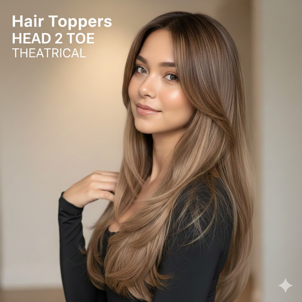 Sarah 20″ Hair Topper Brown Blonde Gradient 3 tone straight curtain bangs woman
