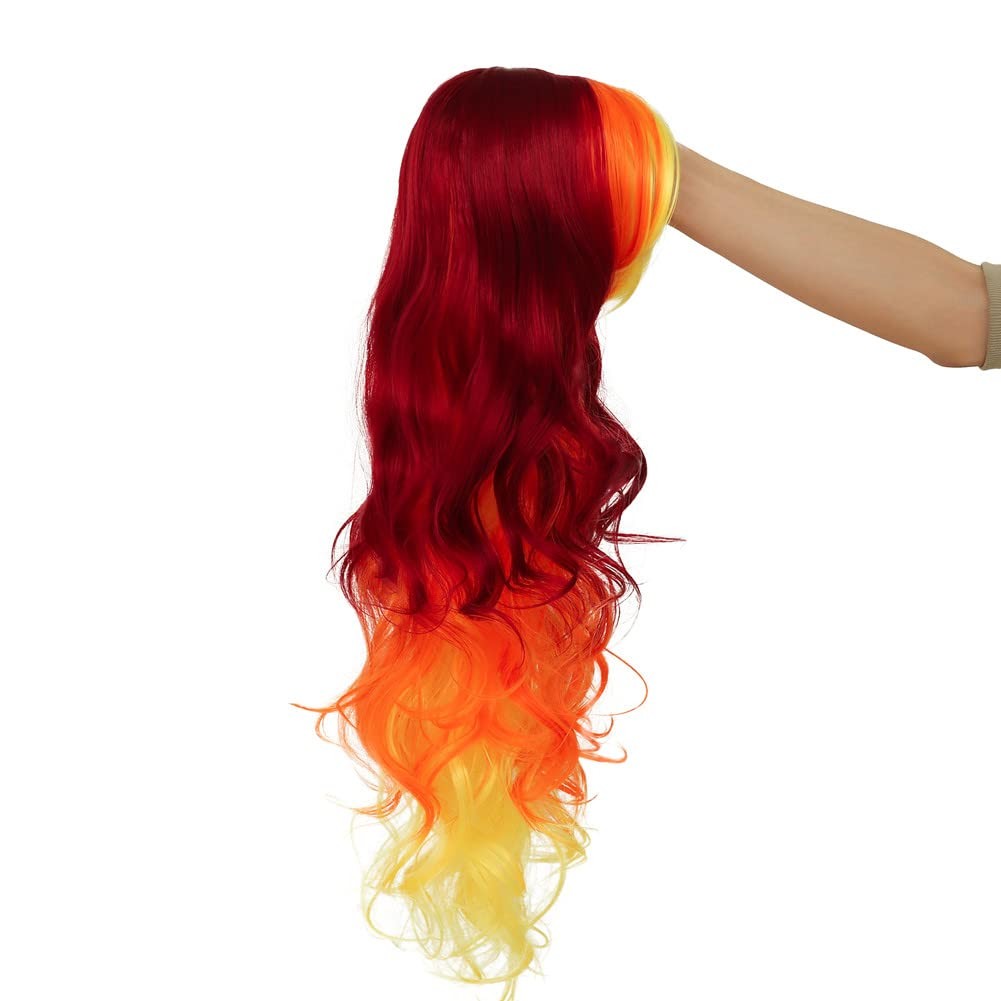Orange Yellow and Red Wigs Colorful Long Curly Wavy Women Cosplay Costume Wig…