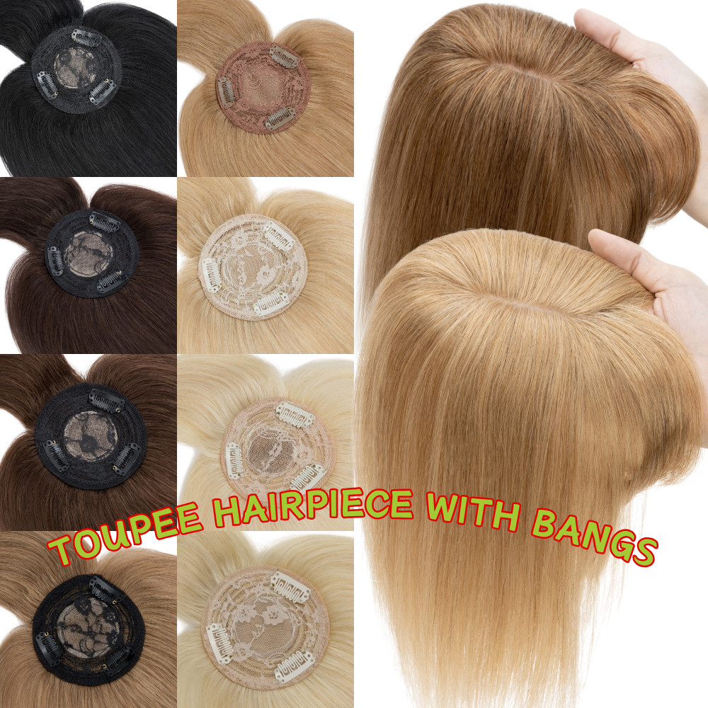 Clip In 100% Remy Human Hair Topper Hairpiece Toupee Silk Mono Base with Bangs m