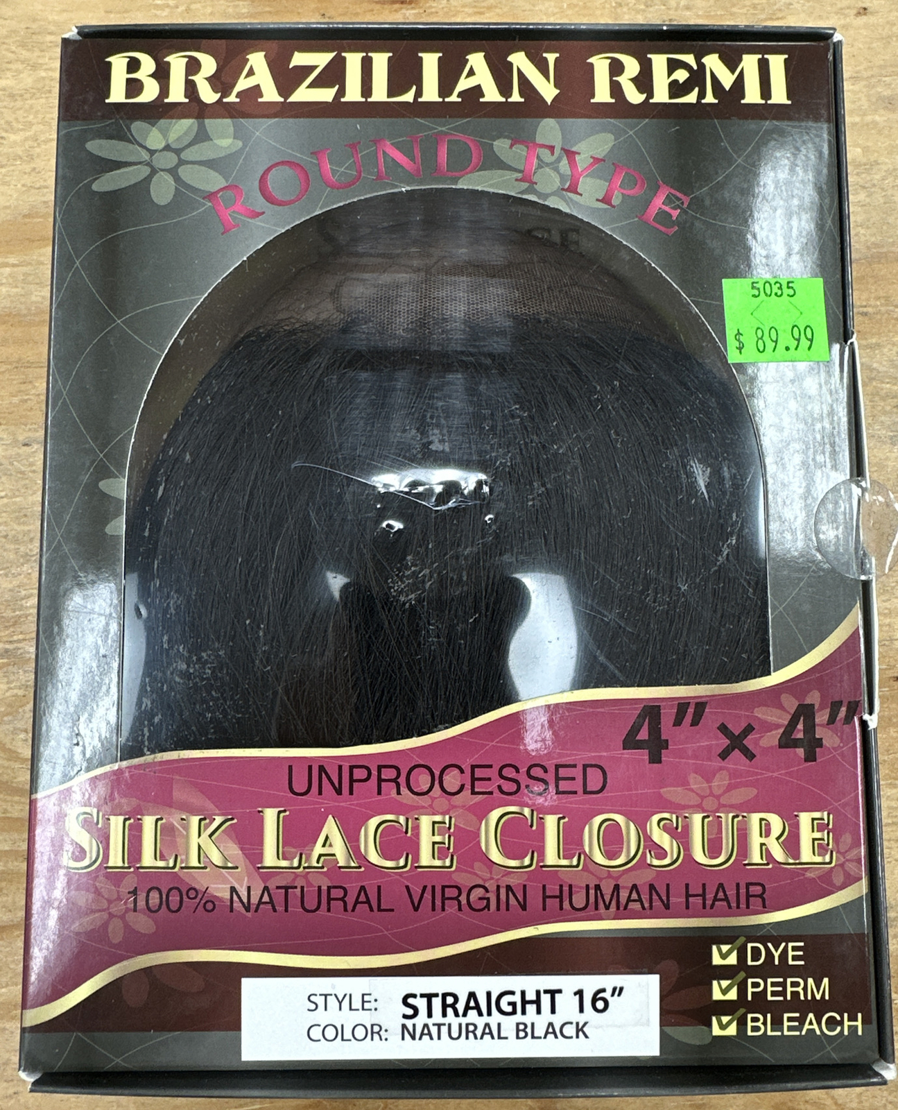 Silk Lace Closure 4”X4” 100% Natural Virgin Human Hair Straight 16”