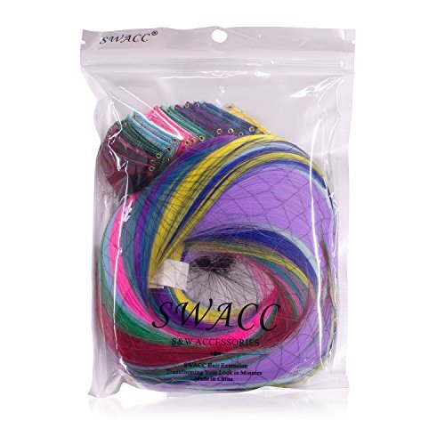 22 Pcs Colored Party Highlights Clip on in Hair Extensions Multi-Colors Hair