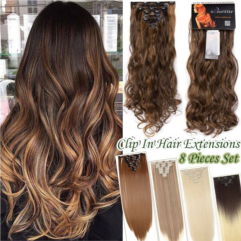 US 8Pcs 18Clips Clip in Full Head Synthetic Hair Extensions as Human Hair Curly