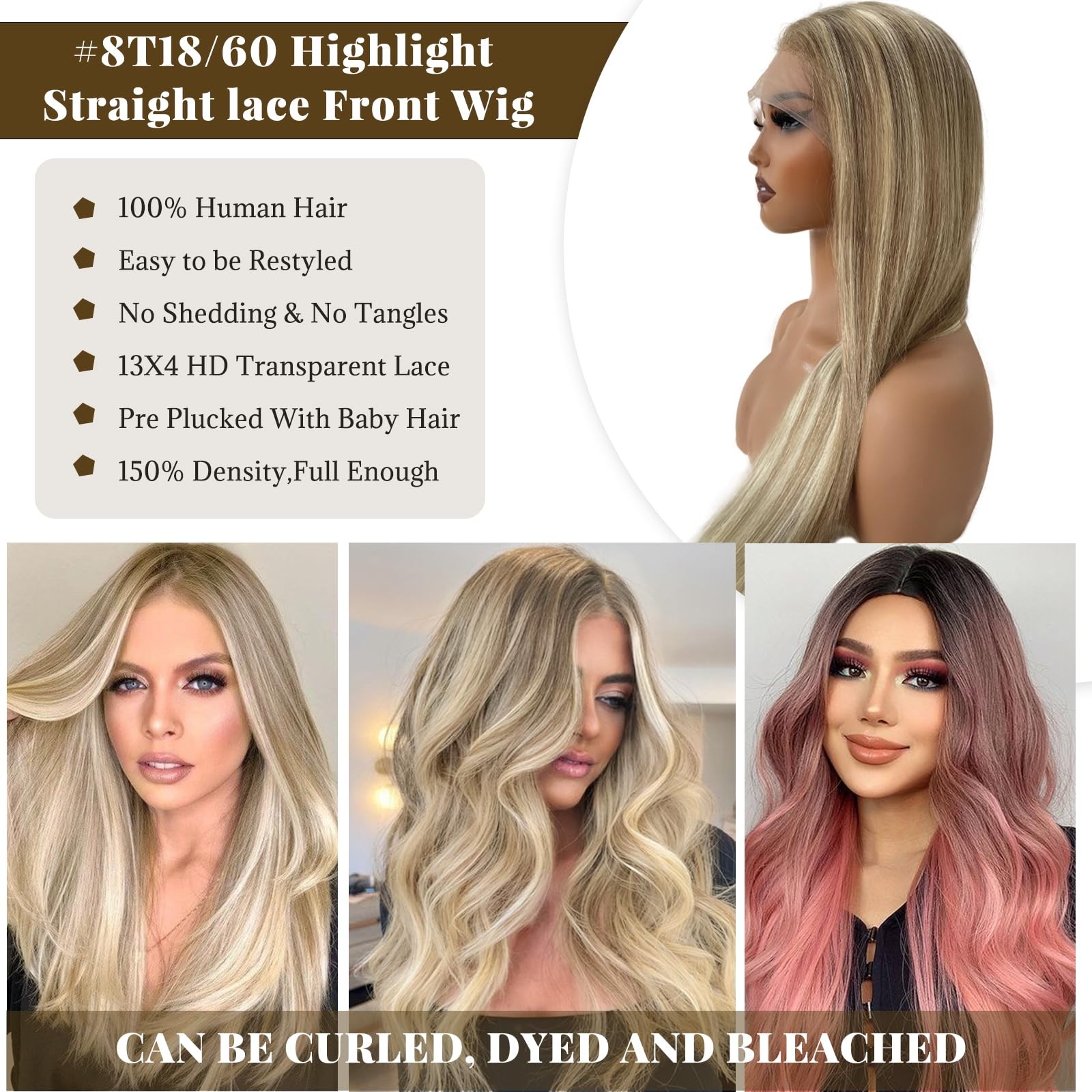 Belaved Highlight Wigs Human Hair 13X4 Ombre Lace Front Ash Brown To Blonde Hd