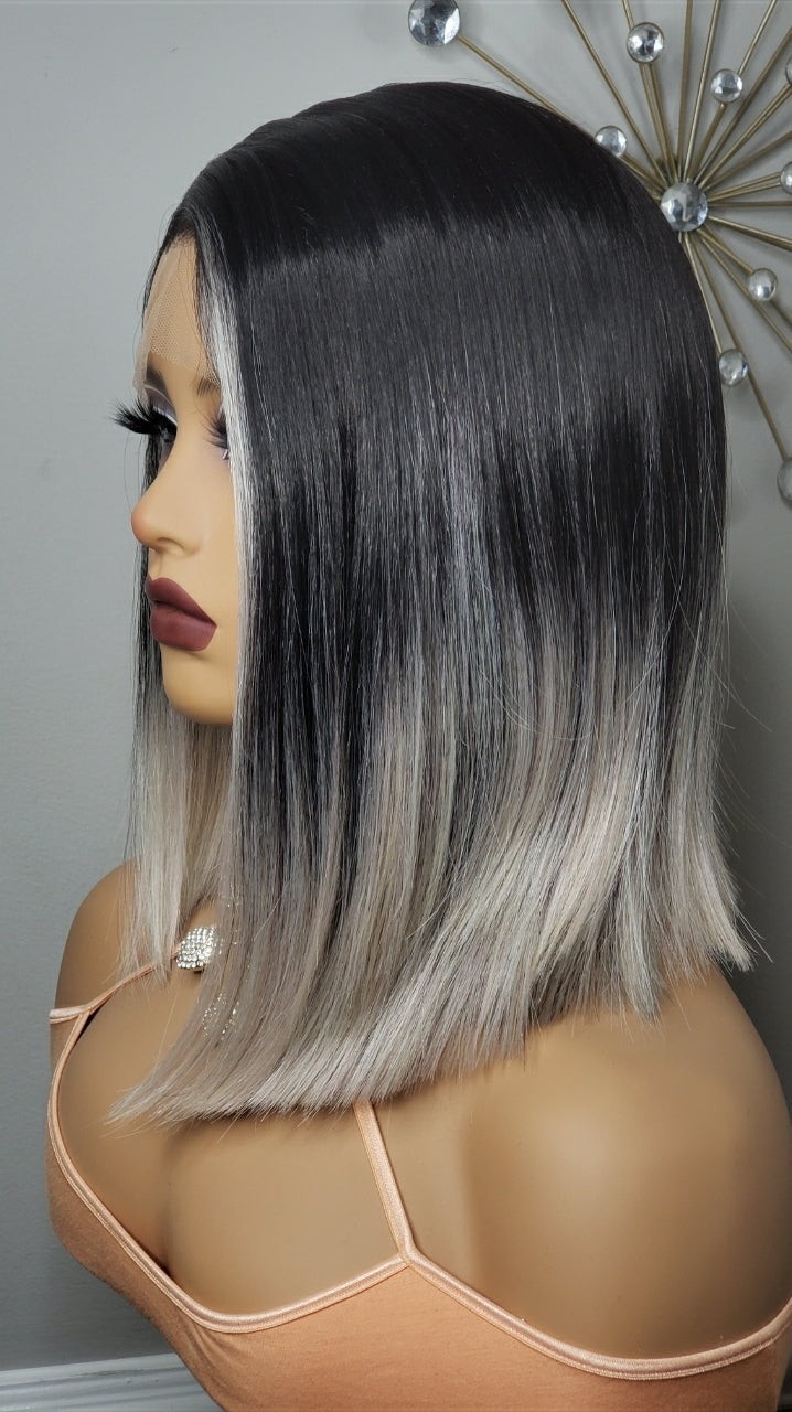 New Black Rose Gold Short Bob Wrap Style Lace Front Wig Womens Fashion Hair Wigs