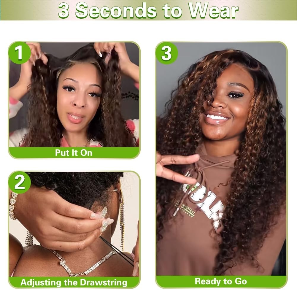 26 Inch Ombre Lace Front Wig – Glueless Human Hair, Pre-Plucked, Deep Wave, 210