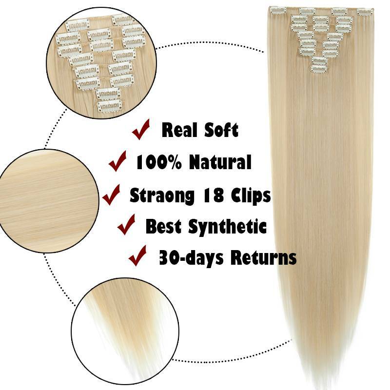 8 Pieces 18 CLips In Hair Extensions Thick As Human Full Head Curly Straight US