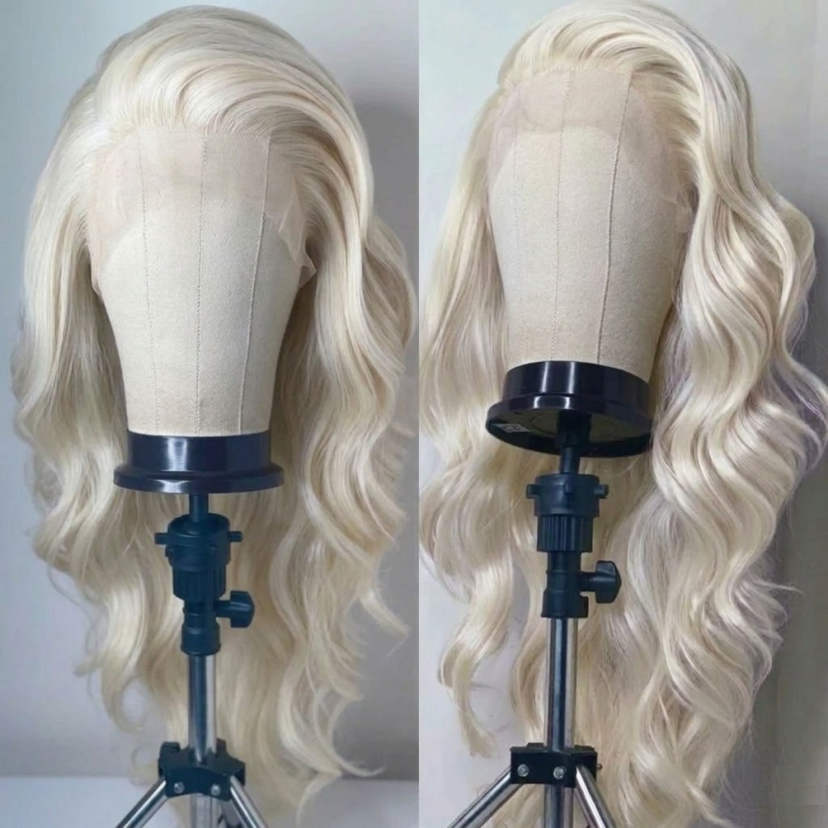 Platinum blonde Natural Long Wavy Heat Resistant Synthetic Hair Lace Front Wigs