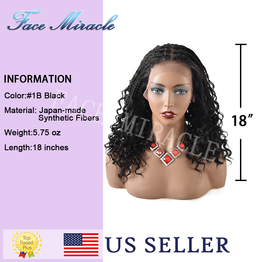 18.5″ Curly Ends Box Braided Wig Lace Front Women Braids Wigs Micro Twist Wig