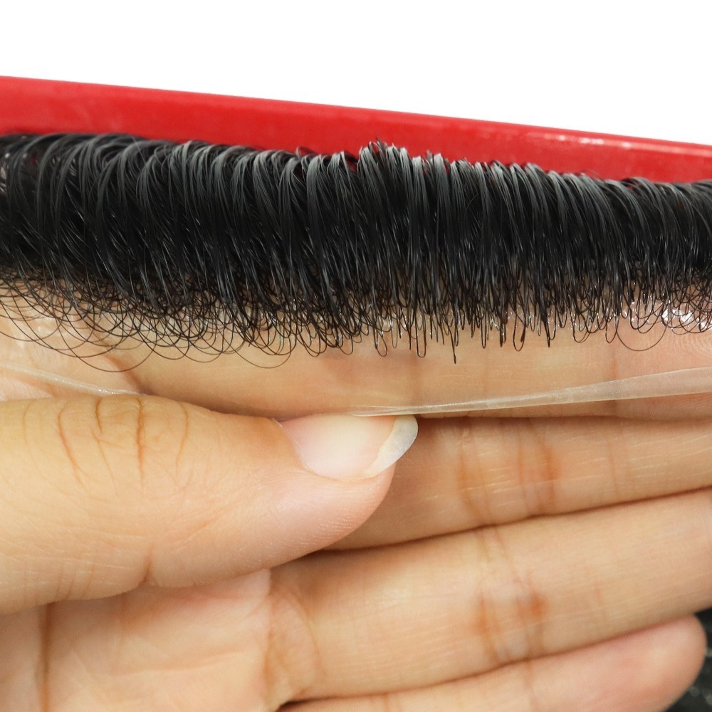 Mens Toupee Ultra Thin Skin Hair Replacement System Invisible V-Loop Hair Piece
