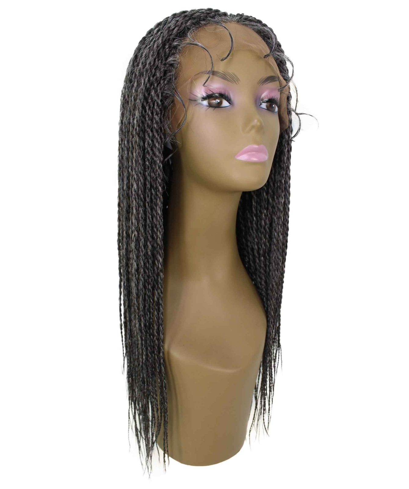 LUXLUXE Nikkita Straight 25″ Long 4X4 Hand-Tied Lace Braided Wig, Charcoal Grey