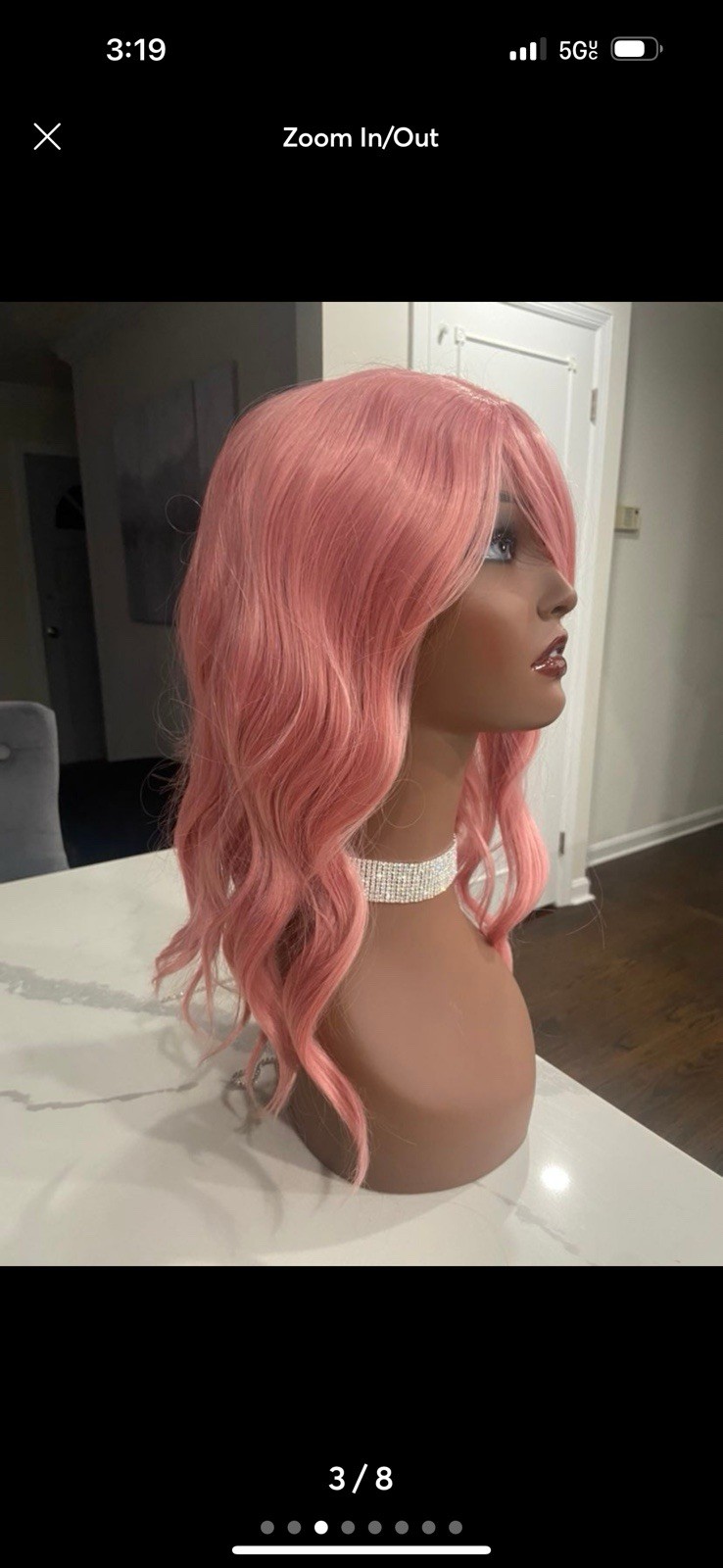 Pink Wavy Synthetic Wig Middle-Part Classic Cap Adjustable Straps for Women